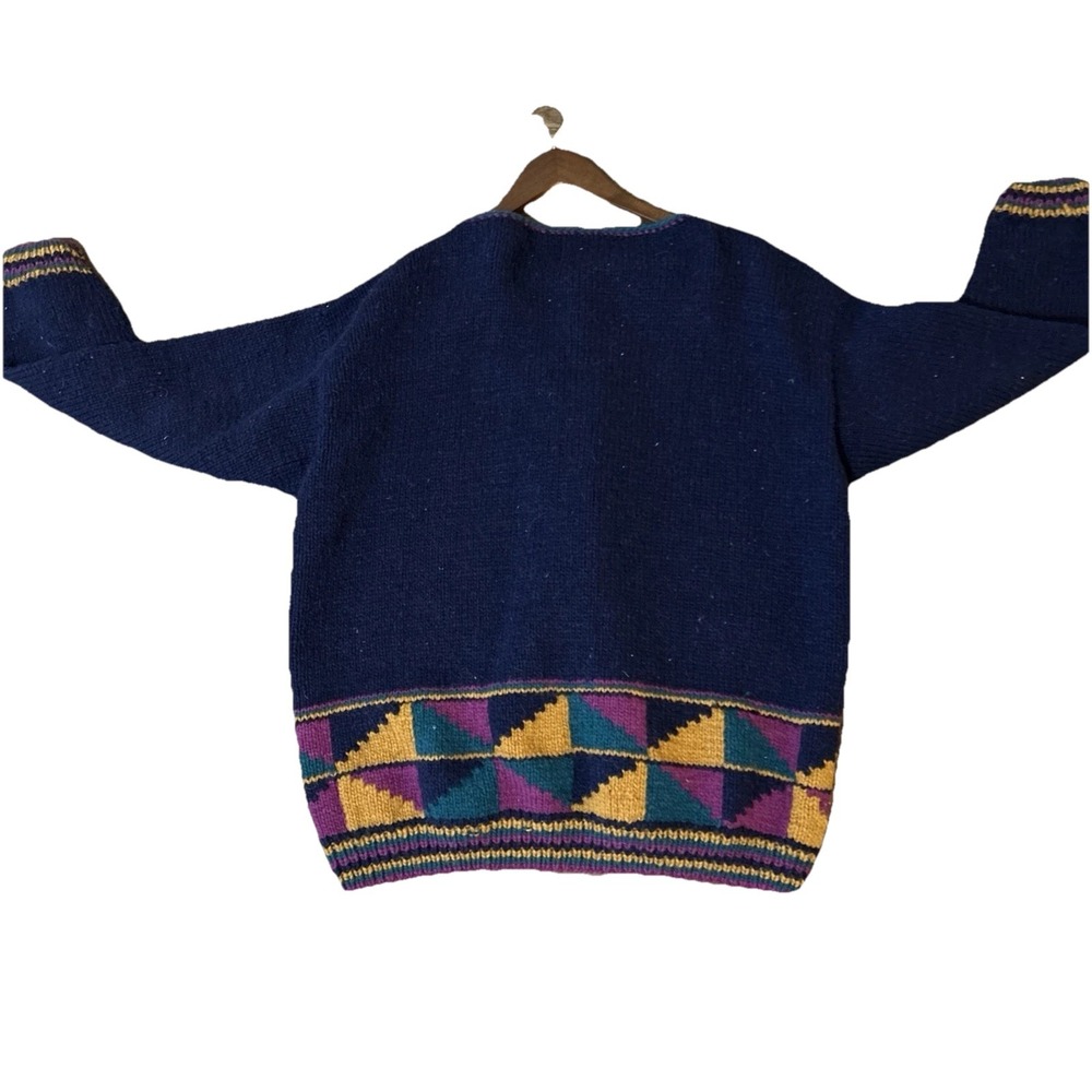 Vintage Ecuador Hand Knit Cardigan Sweater Women's Medium Aztec Geometric Button - Picture 5 of 8